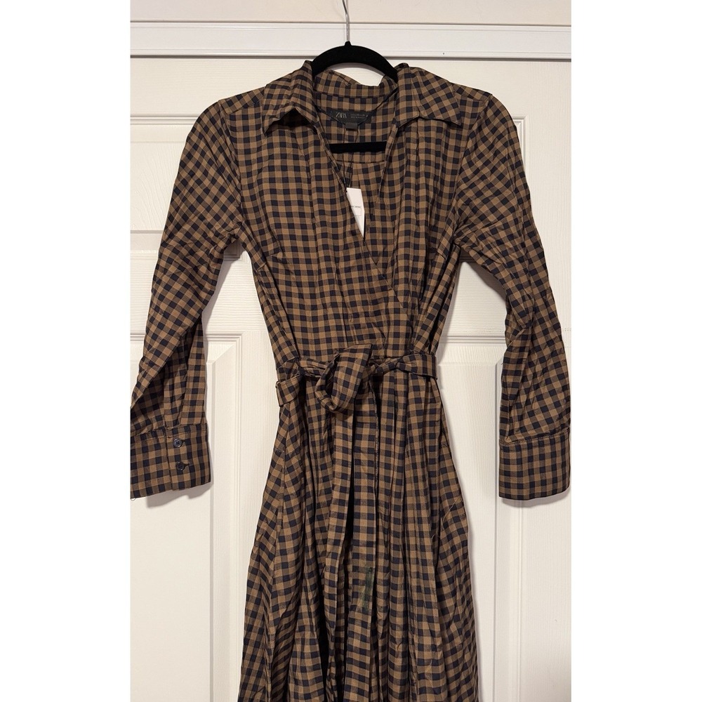 Zara ZW Collection Plaid Maxi Shirtdress Runway Dress Brown Plaid Contemporary